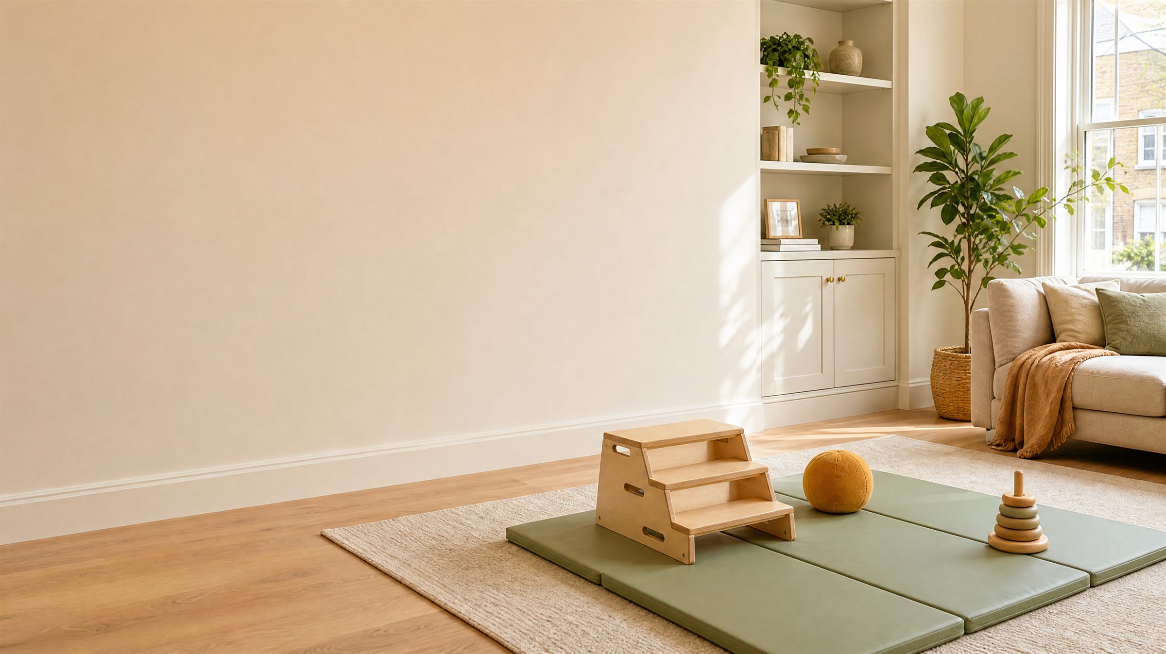 A calm home setting prepared for a paediatric physiotherapy visit